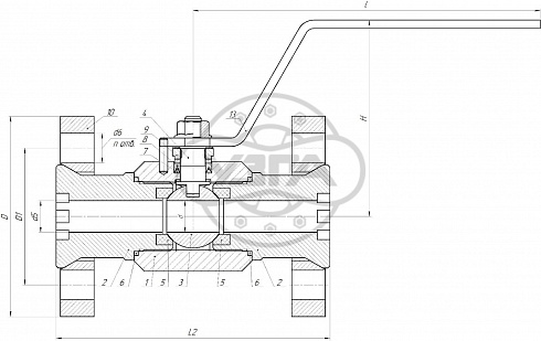 Кран шаровой разборный трехсоставной фланцевый Dn10 Pn40 09Г2С 11лс45п
