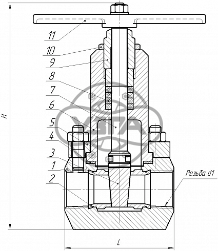 Задвижка клиновая стальная муфтовая Dn50 Pn160 Ст. 20 31с77нж