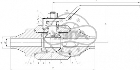 Кран шаровой разборный трехсоставной под приварку Dn20 Pn125 09Г2С 11лс45п